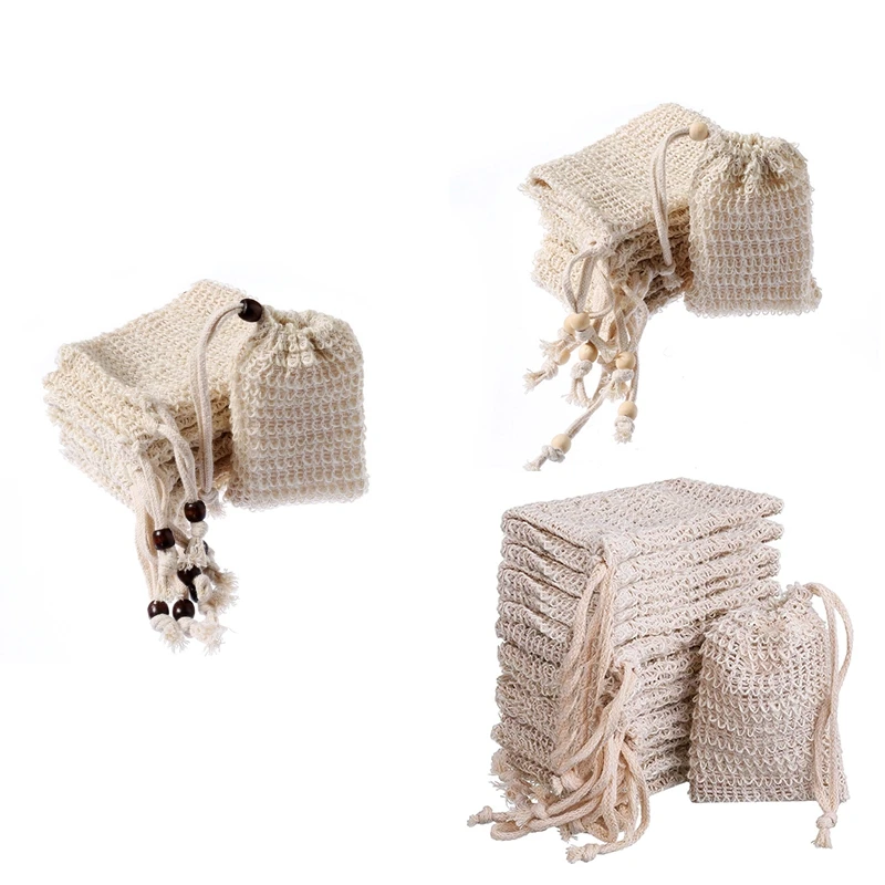 

30Pcs Cotton Ramie Soap Bag Natural Plant Fiber Environmental Protection Hand Made Soap Ramie Foaming Net Storage Bag