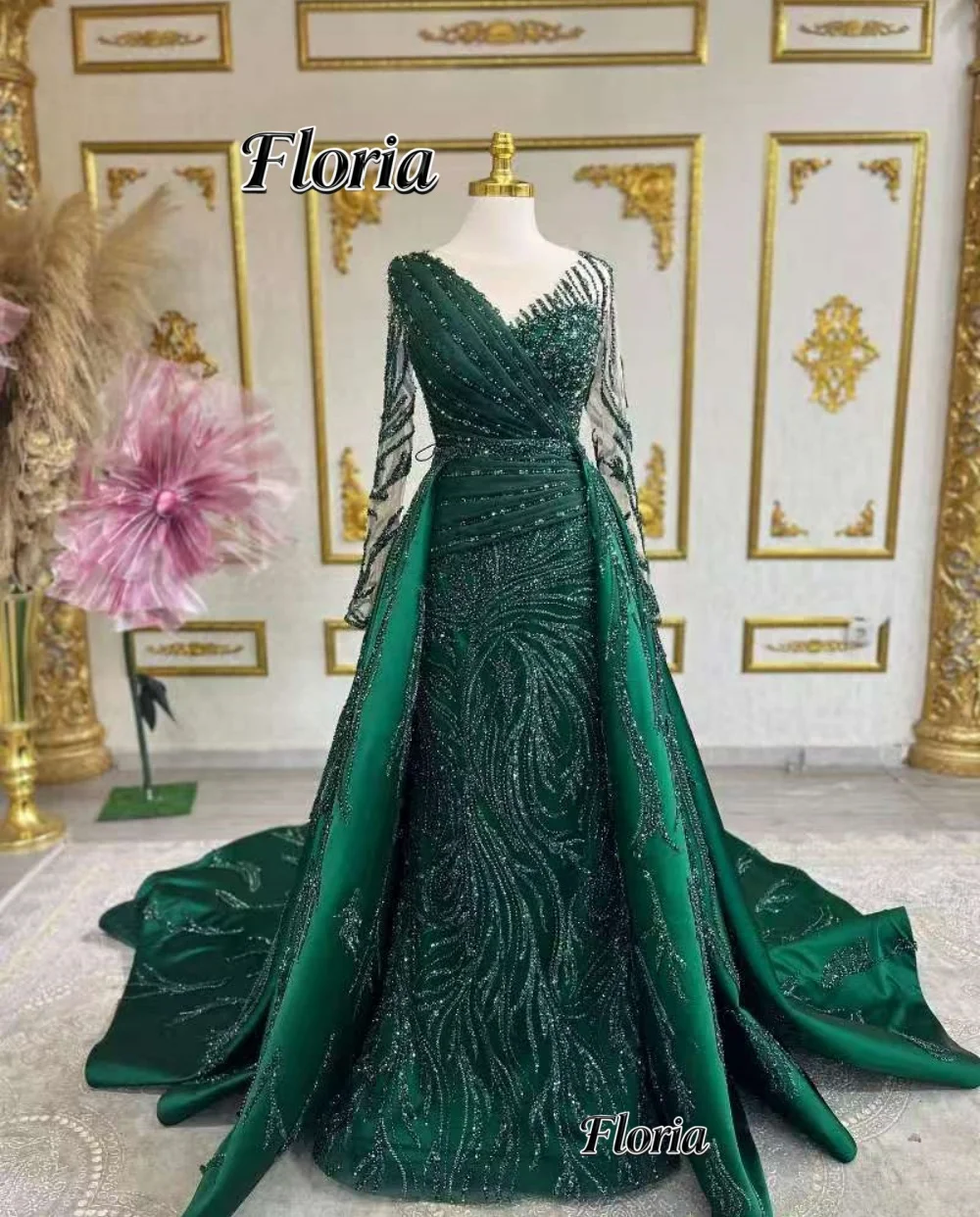 

Couture Emerald Green Ceremony Celebrity Dresses Middle Eastern Islamic Prom Dresses With Train Customized Modern Style 2026