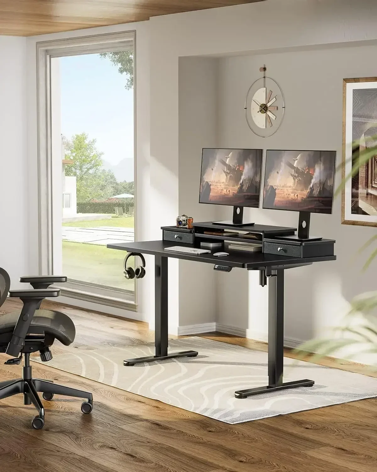 ErGear-Electric Standing Desk with Double Drawers, 55x28 Inches, Adjustable Height, Sit Stand Up , Home and Office