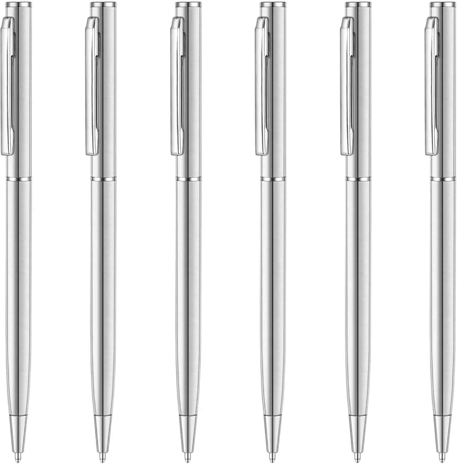 Unibene Slim Stainless Steel Retractable Ballpoint Pens, Nice Gift for Business Office Students Teachers Wedding Christmas, Medium Point(1 mm) 6 Pack-Black ink