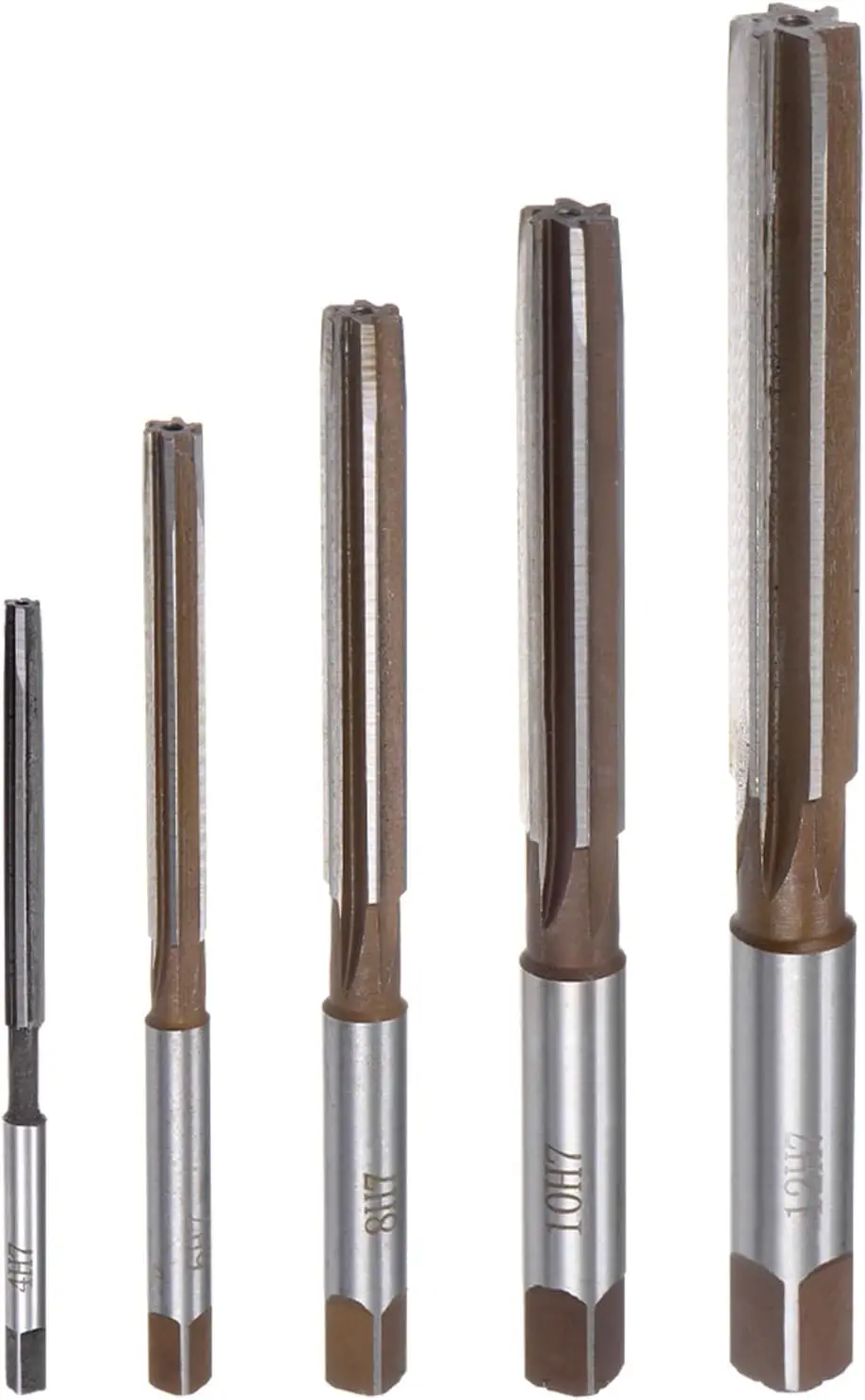 

sourcing map 5pcs Hand Reamers Set 4mm 6mm 8mm 10mm 12mm H7 Metric Alloy Steel Reamer Bit Straight Flutes Steel Cutting Tool