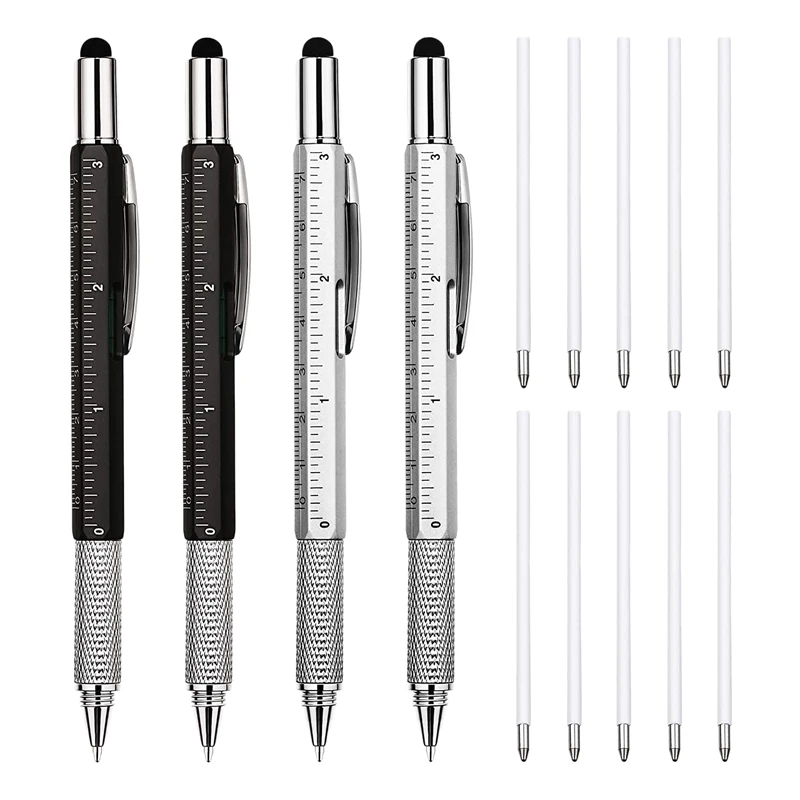 4 Pcs 6-In-1 Multitool Ballpoint Pens Gift Tool Pen Personalized Pen With Ruler Tool Gadget Pen Gift For Men