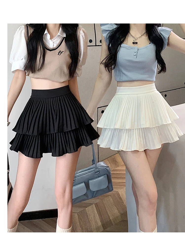 

Summer New Velvet Cake Skirt A-line High waisted Black Pleated zipper Half Skirts