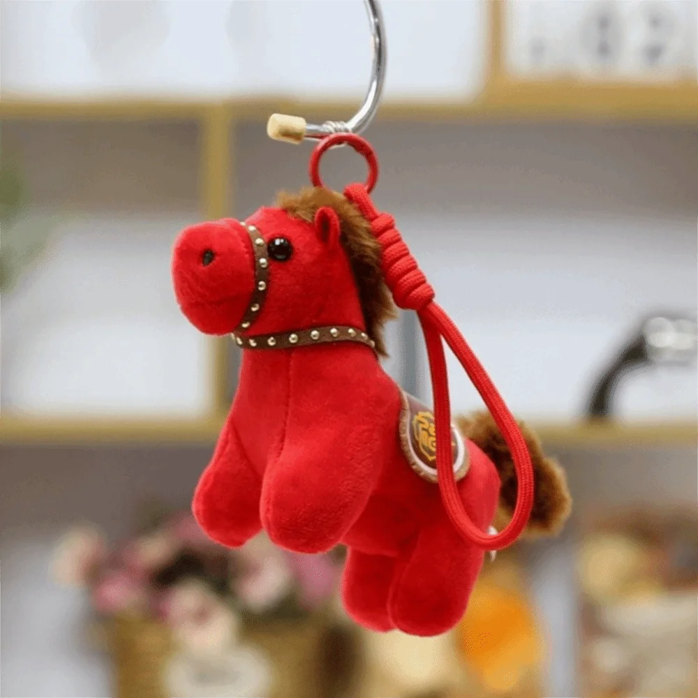 พวงกุญแจตุ๊กตาม้าสไตล์จีน ตุ๊กตาม้าขนฟู ของตกแต่งกระเป๋าเป้ ตุ๊กตาม้าสัญลักษณ์จักรราศี ของตกแต่งเทศกาล