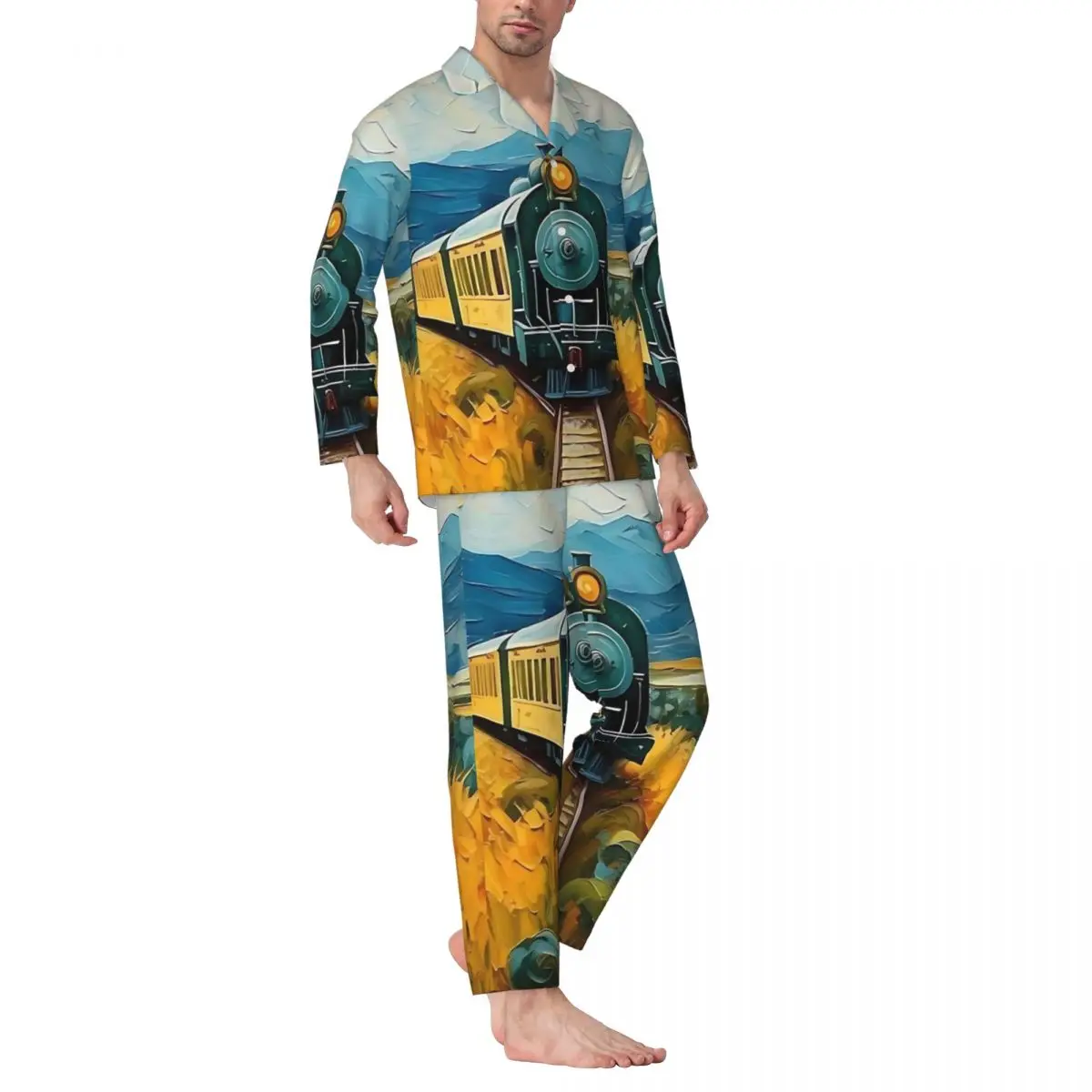 Pajamas Men Van Gogh Painting Art Home Sleepwear 2 Pieces Aesthetic Pajama Sets Long-Sleeve Comfortable Oversize Home Suit