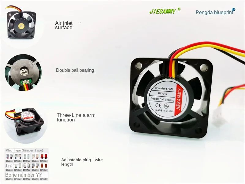 Jiesammy Dual Ball 4020 4Cm Rd Alarm Functie 24V 0.08a Frequentie Conversie High-Speed Cooling Fan40 * 40*20Mm