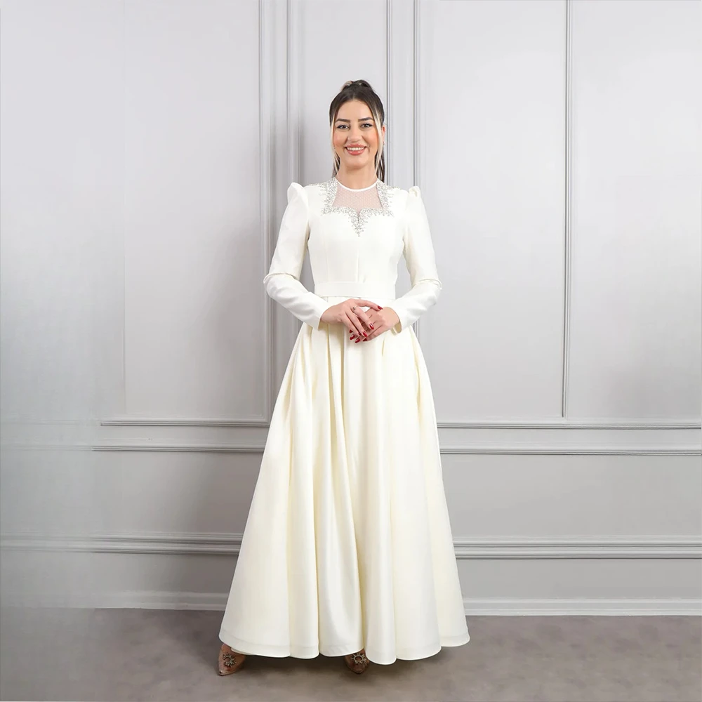 

Customized Long Sleeves Long Evening Dresses Elegant Formal Occasion Prom Gowns Crystal 2025 Ankle Length Prom Dresses