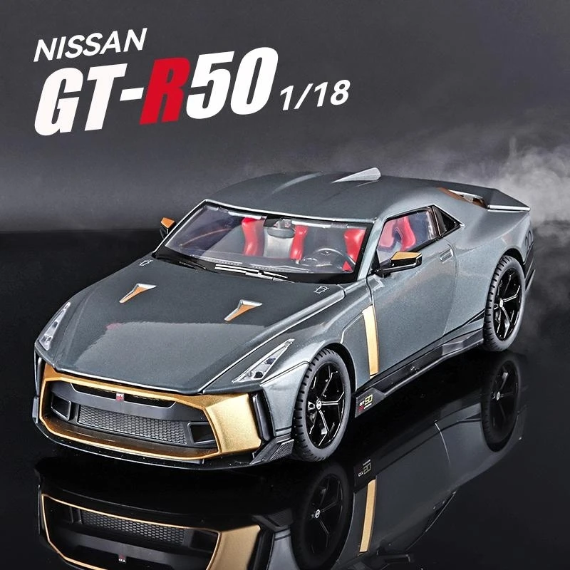 1/18 Nissan GTR 50 Toy Car Model Diecast Miniature Racing Model Doors Openable Sound & Light Collection Gift For Boy Children