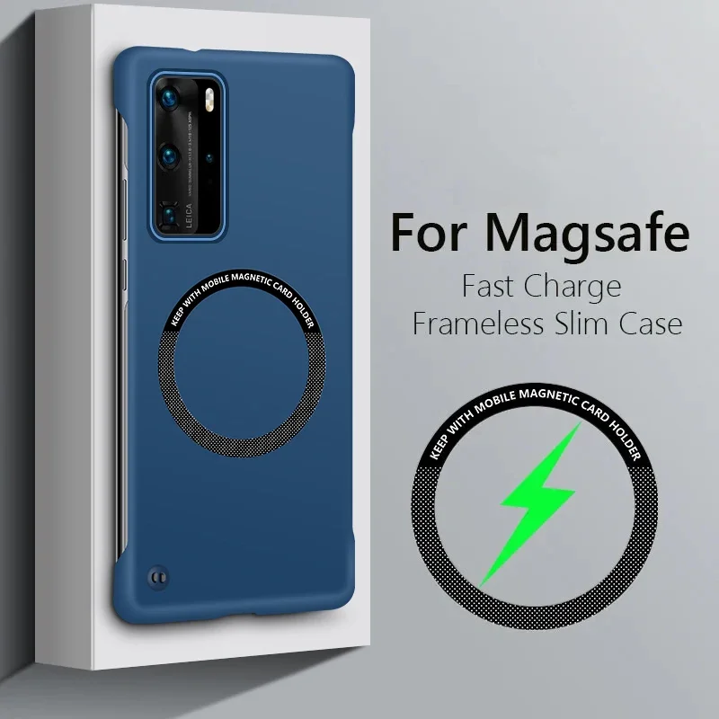Capa de telefone fosca sem moldura magnética para Huawei P30 P50 P60 P40 Pro Plus Capa dura para PC para carregamento sem fio