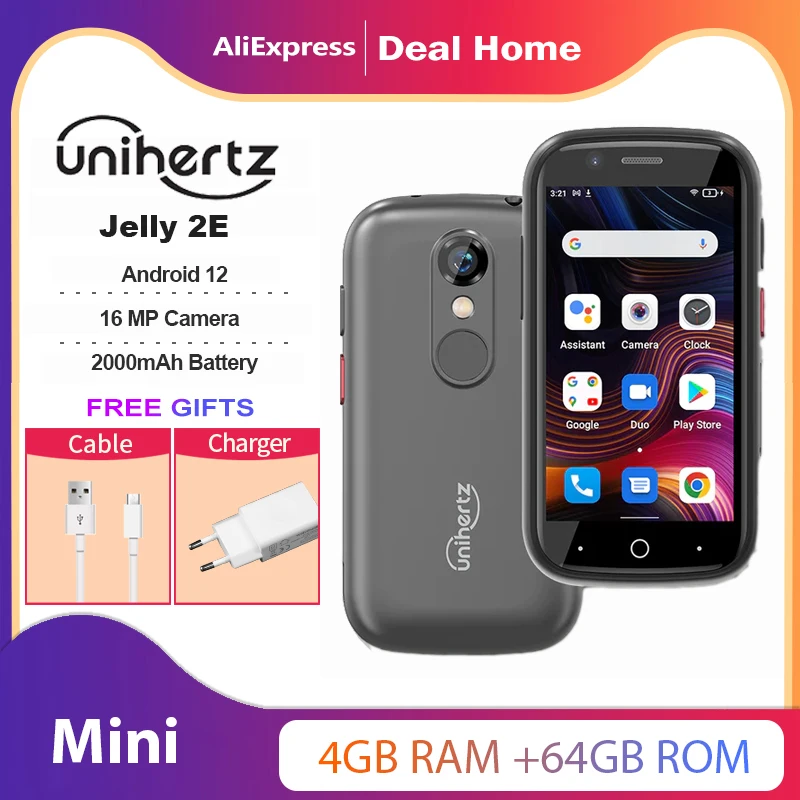 במלאי Unihertz Jelly 2E סמארטפון מיני אנדרואיד 12 נעול 4GB 64GB גרסה גלובלית טלפון נייד 2000mAh 16MP 4g סלולריים