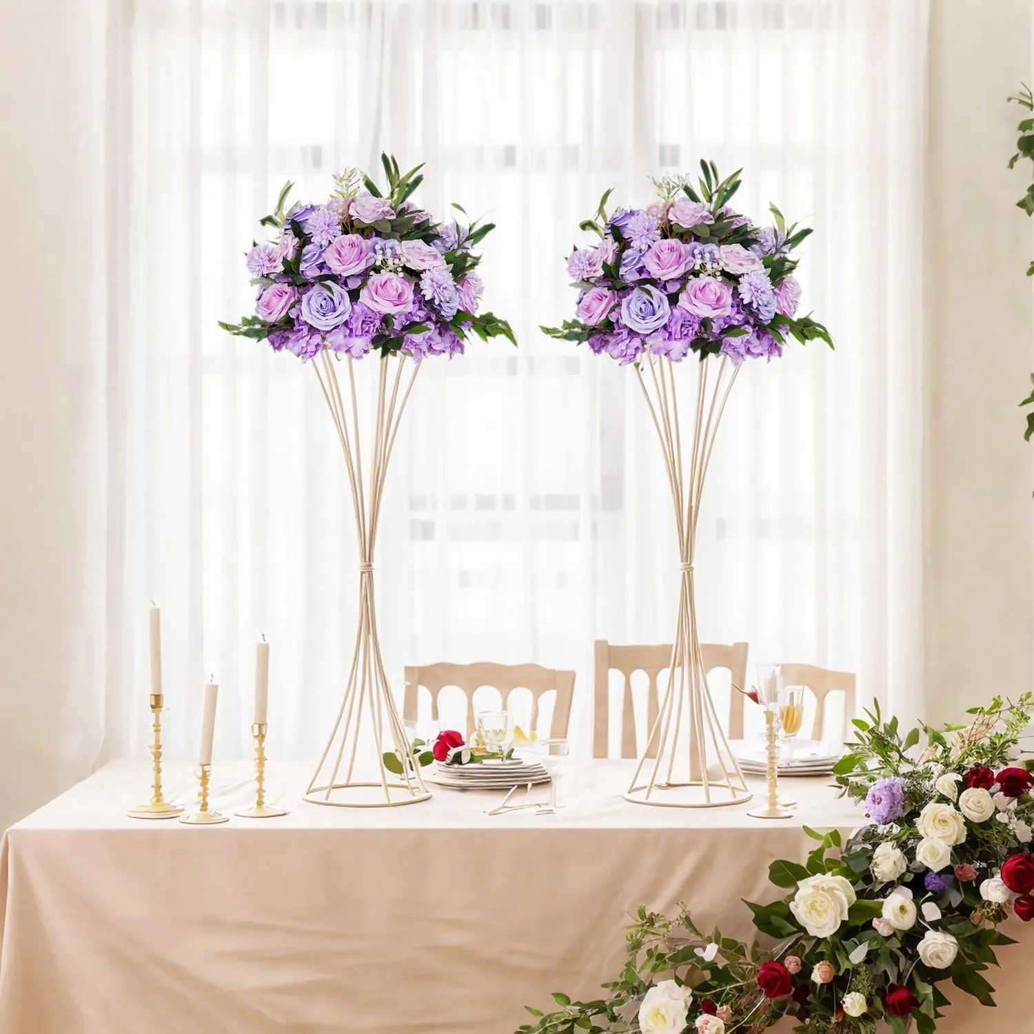 Uflower 40cm Purple Rose Baby Breath Flower ball Wedding Decoration Arrangement Table Centerpieces Floor Floral Ball