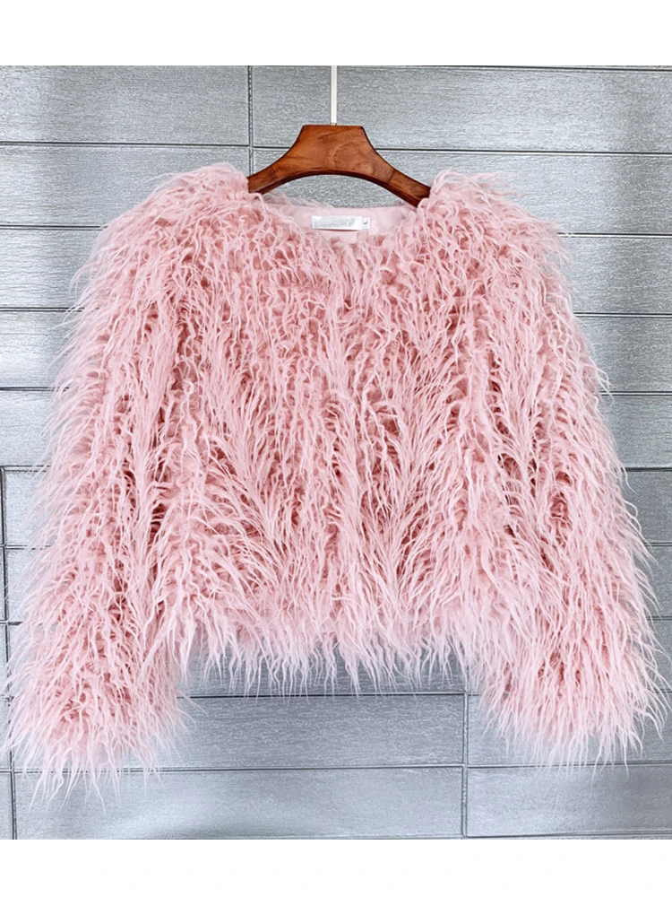 Colorful Boho Furry Faux Fur Coat Women Fur Coats Autumn Winter Pink White Shaggy Faux Fur Jacket Tops Festival Clothing