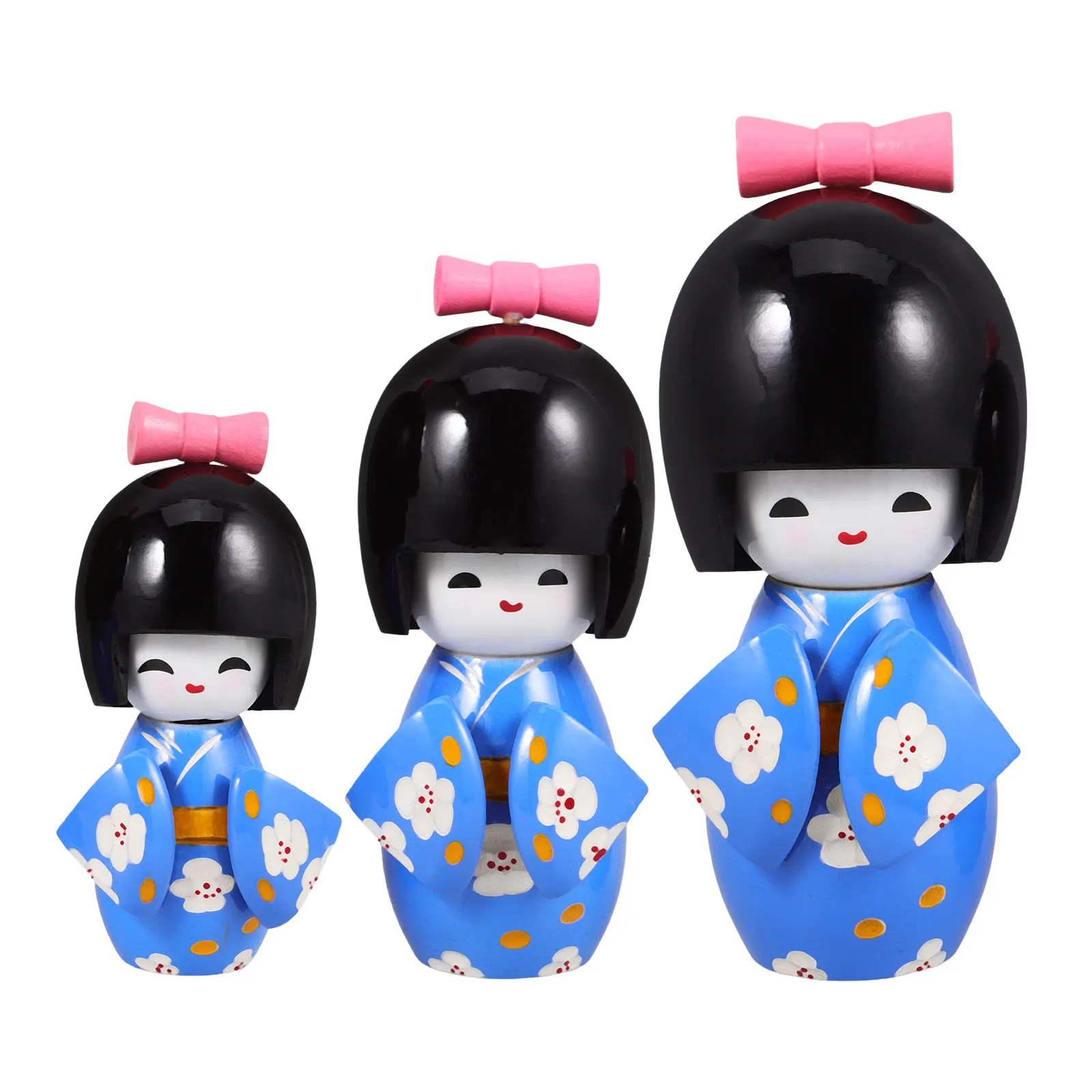 

3Pcs Japanese Kimono Wooden Adornment Fine Workmanship Home Decor Desktop Ornament Traditional Craft Lightweight Stable Base
