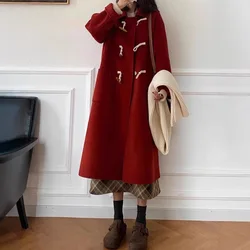 2025 New Autumn Winter Women Coat Solid Color Woolen Horn Button Coat Full Sleeve Regular Coat Christmas Festival Party Costume