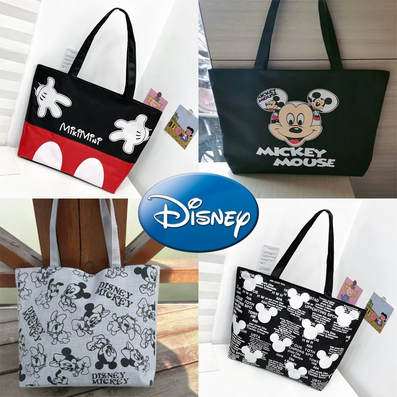 

Disney Mickey Mouse Tote Bag Cartoon Anime Canvas Shoulder Bags Large Capacity Women Shopping Bag Student Book Storage Handbag