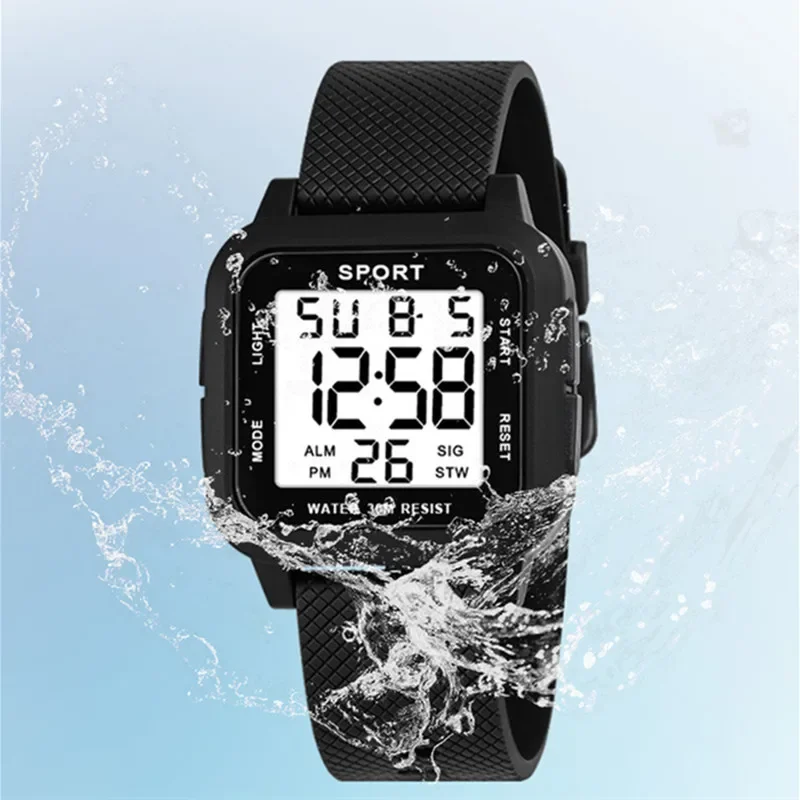 Men Outdoor Square Multifunctional Sports Electronic Watch Fashionable Simple 3Bar Waterproof Men LED Digital Wristwatch