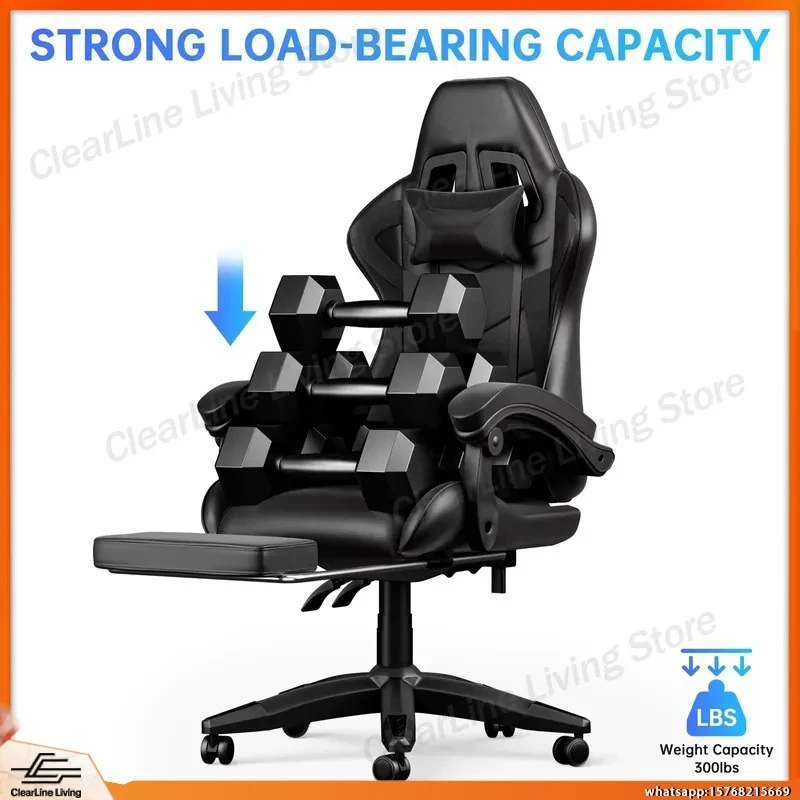 Gaming Chair with Footrest Lumbar Support Headrest Height Adjustable Ergonomic Office Chair for Adults Teens Kids