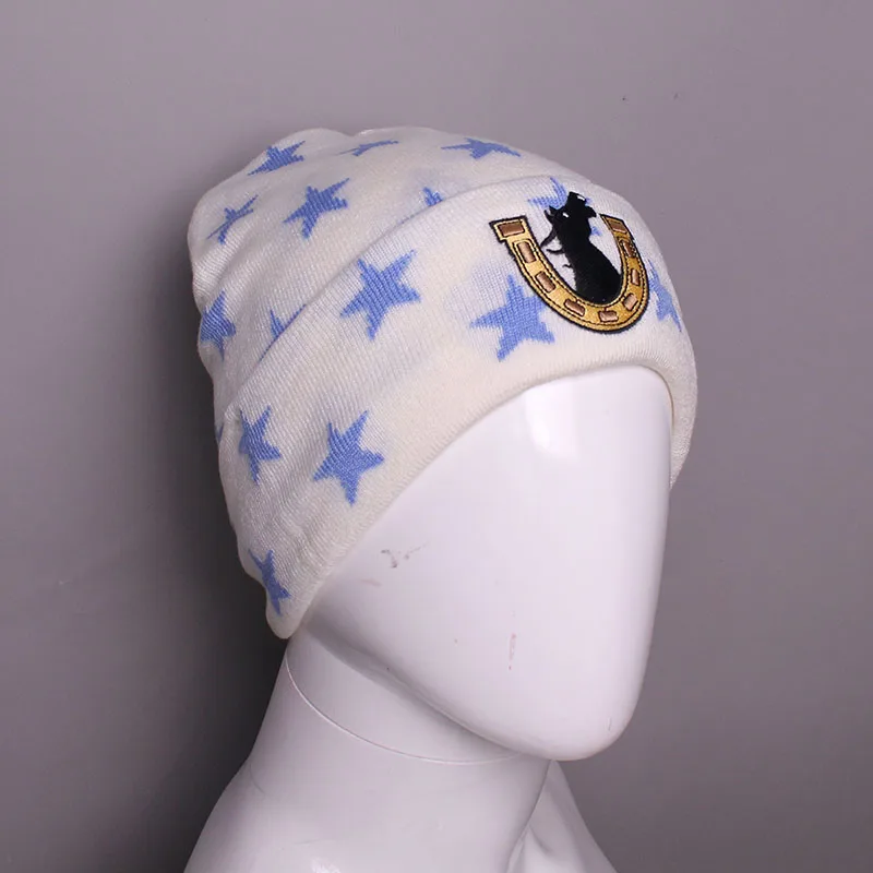Anime Star Print Beanie Hat Horseshoe Horse Embroidery Cuffed Skullcap Soft Streetwear Cosplay Costume Prop Outdoor Knitted Cap 3