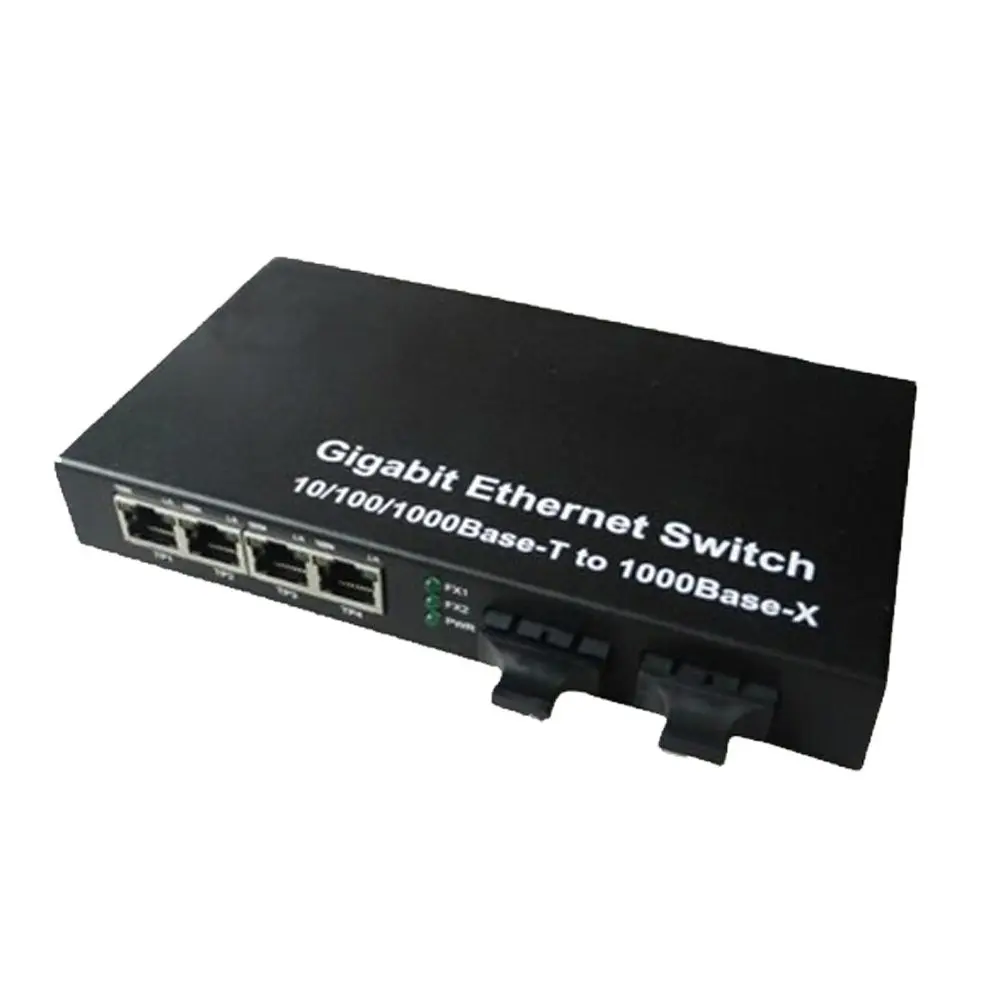 Gigabit Ethernet Switch 10/100/1000Base-T to 1000Base-X with 2 SC Ports + 4 RJ45 Ports, Multimode 550m/Single Mode 20km, SC