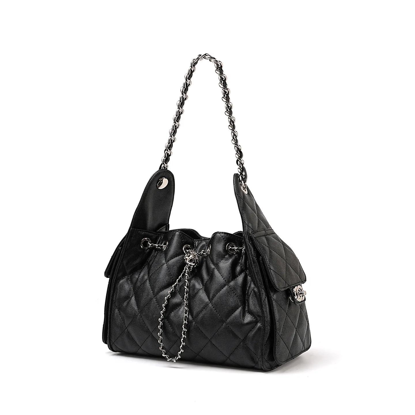 

New Arrival Women's Diamond-patterned Genuine Leather First Layer Cowhide Large-capacity Bucket Chain Crossbody Shoulder Bag