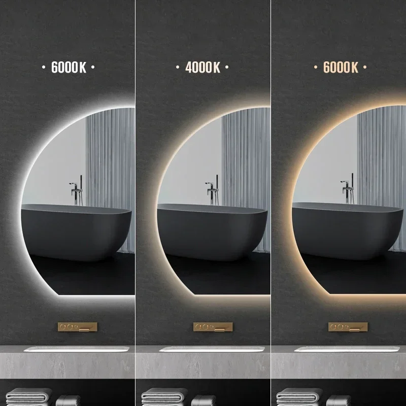 High-quality Smart Semicircular Bathroom Mirrors Home Touch Screen Bath Mirrors With LED Light Modern Minimalist Vanity Mirror