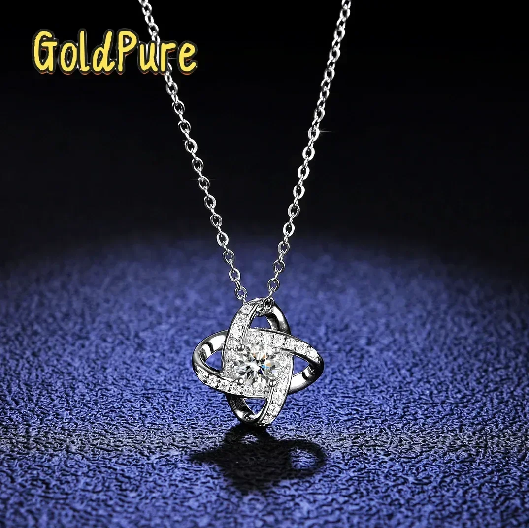 Goldpure Luxury 1 Carat Moissanite in White Gold Four - leaf r Windmill Clavicle Chain Necklace, Ideal for Women