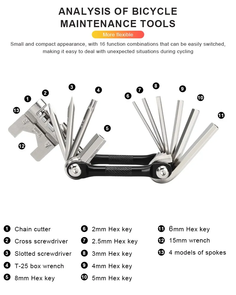 RIDERACE Fiets Multitool Kettingsplitter Cutter Multifunctioneel Voor MTB Weg Mountainbike Moersleutel Schroevendraaier Reparatie Multitool