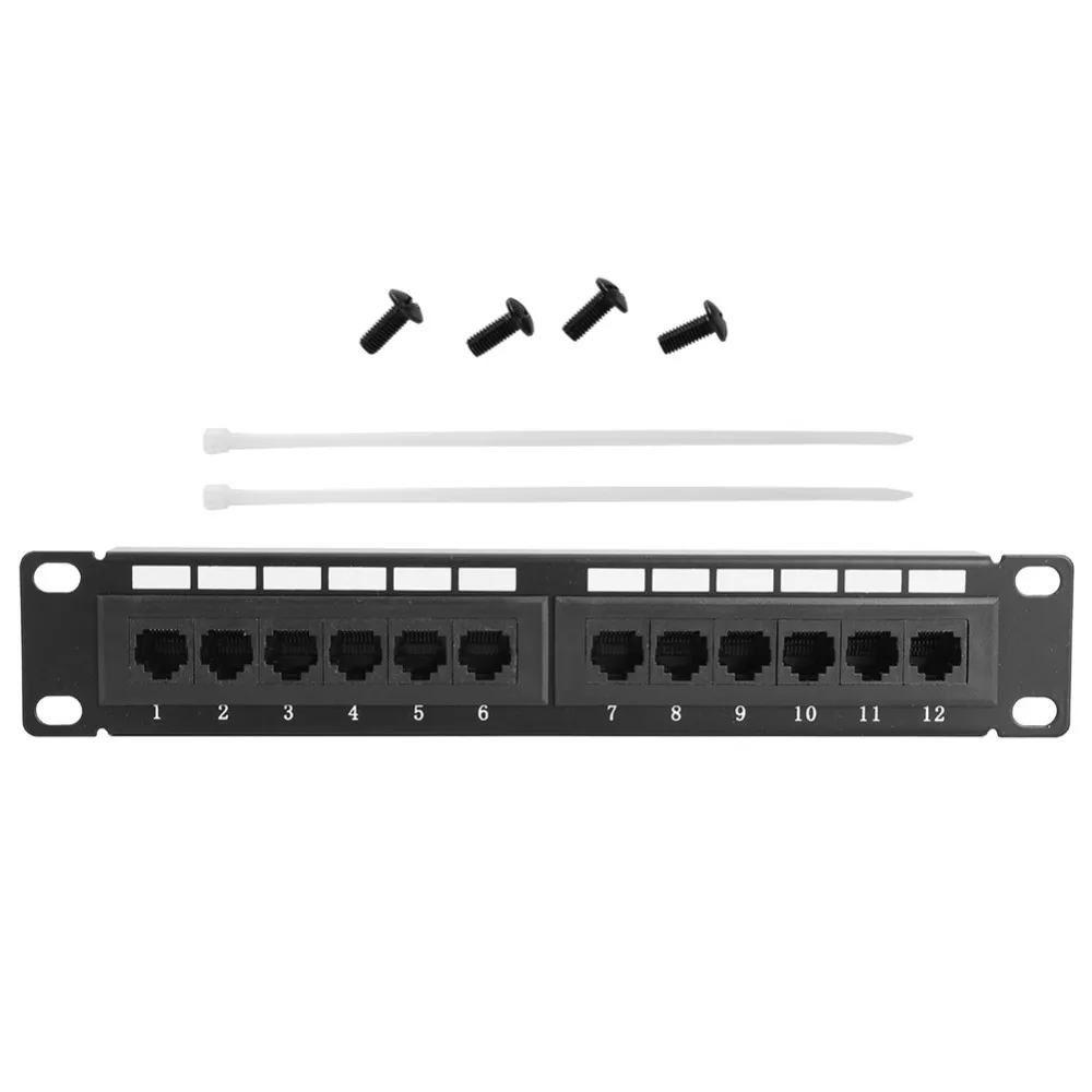 Panel de conexión UTP de 12 puertos CAT6 RJ45 sin soporte Cable Rack 10 pulgadas de ancho 1U Ethernet Panel de conexión de datos de red montaje en bastidor