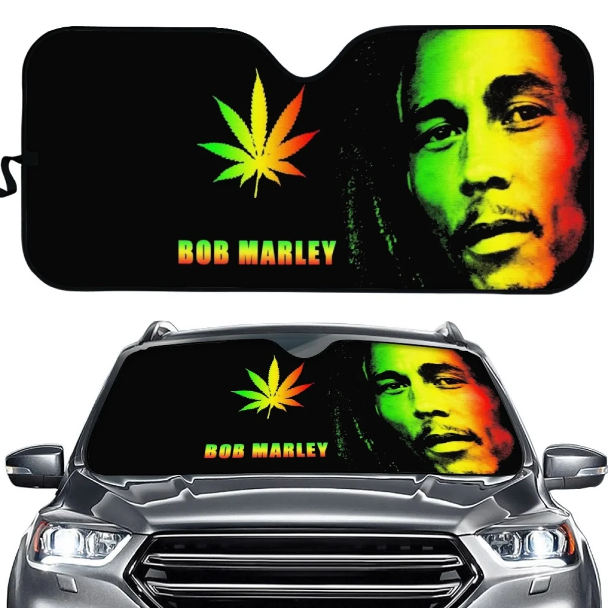 

INSTANTARTS Bob Marley Windshield Sunshade Car Window Windscreen Sun Shade Auto Sun Visor Car-covers Leaves Car Solar Protection