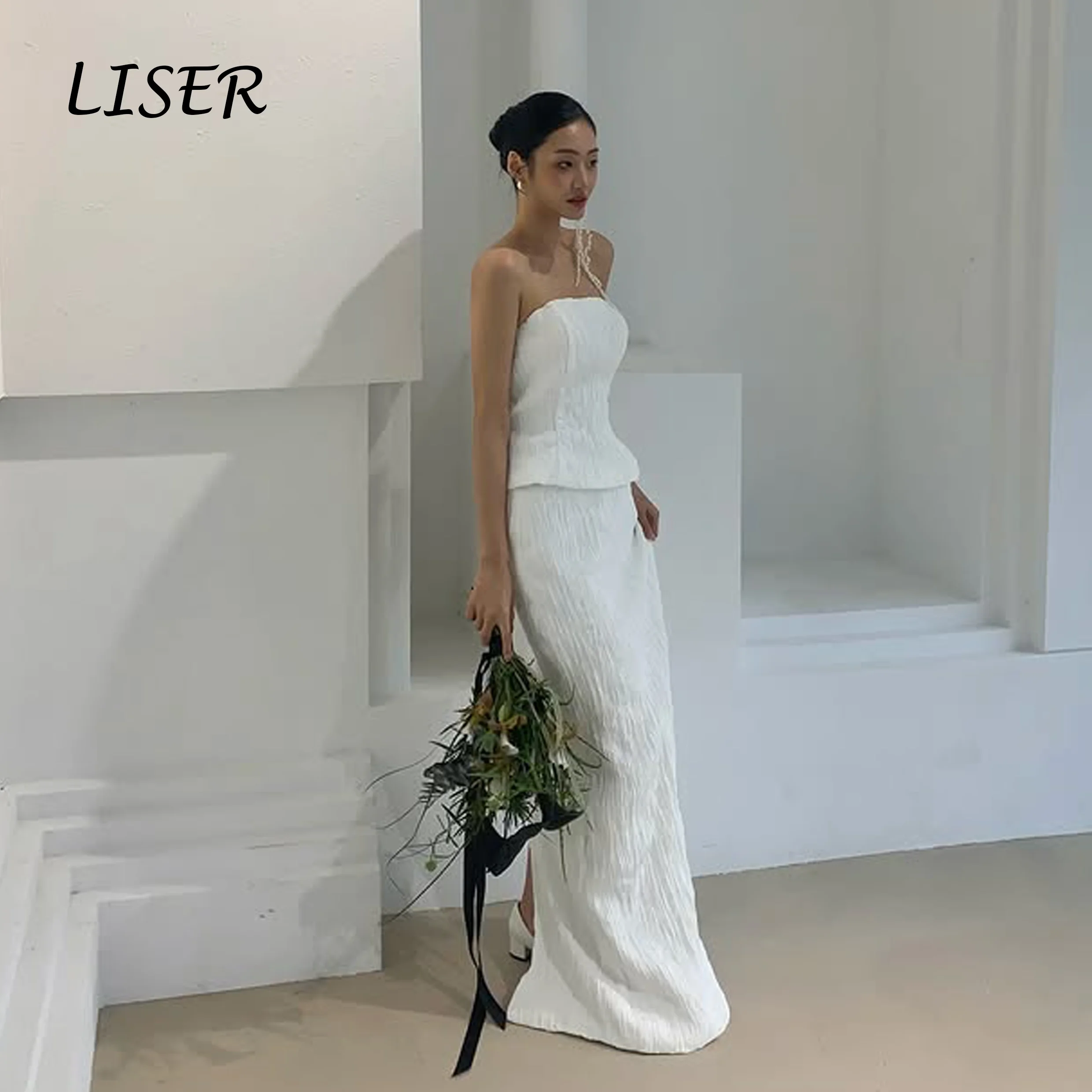 

Liser Simple Strapless Sleeveless Wedding Dress A-line Floor-Length Korea Wedding Dress Photo Shoot 웨딩드레스 2026 Customized