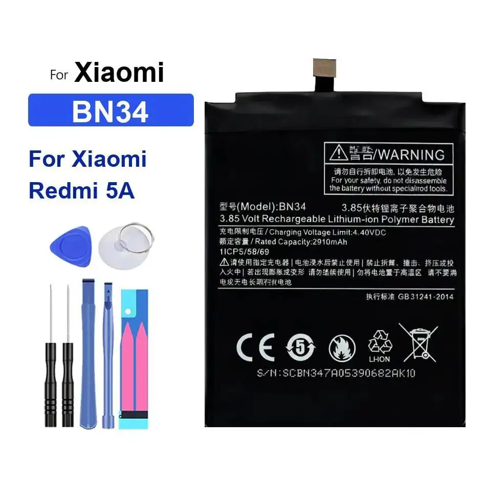

Lightweight 3000Mah BN34 High Compatibility For Xiaomi Redmi 5A Mobile Phone Battery