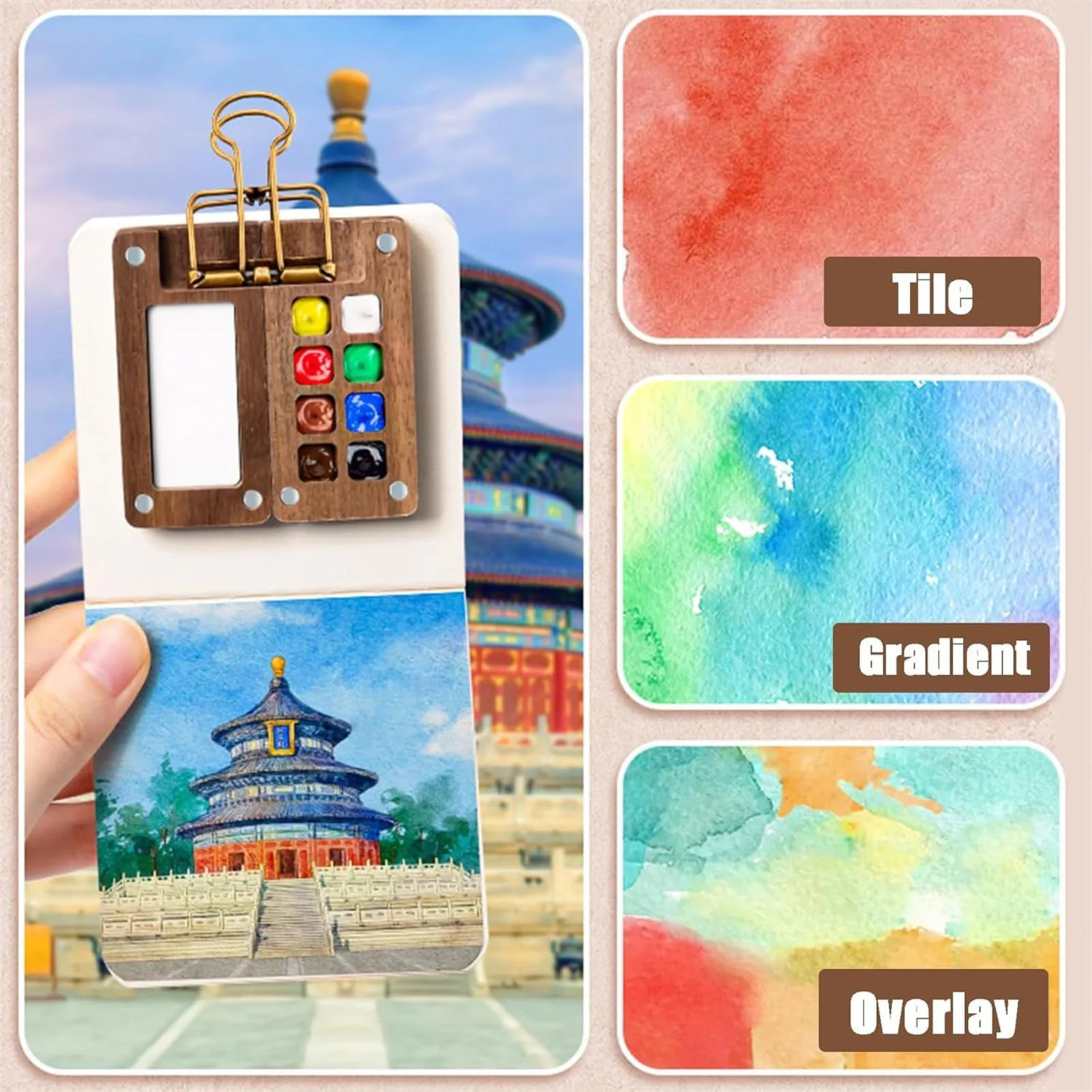 مجموعة ألوان مائية صغيرة للأطفال، مجموعة ألوان مائية خشبية للسفر مع كراسة رسم للمبتدئين في الرسم الفنانين #3