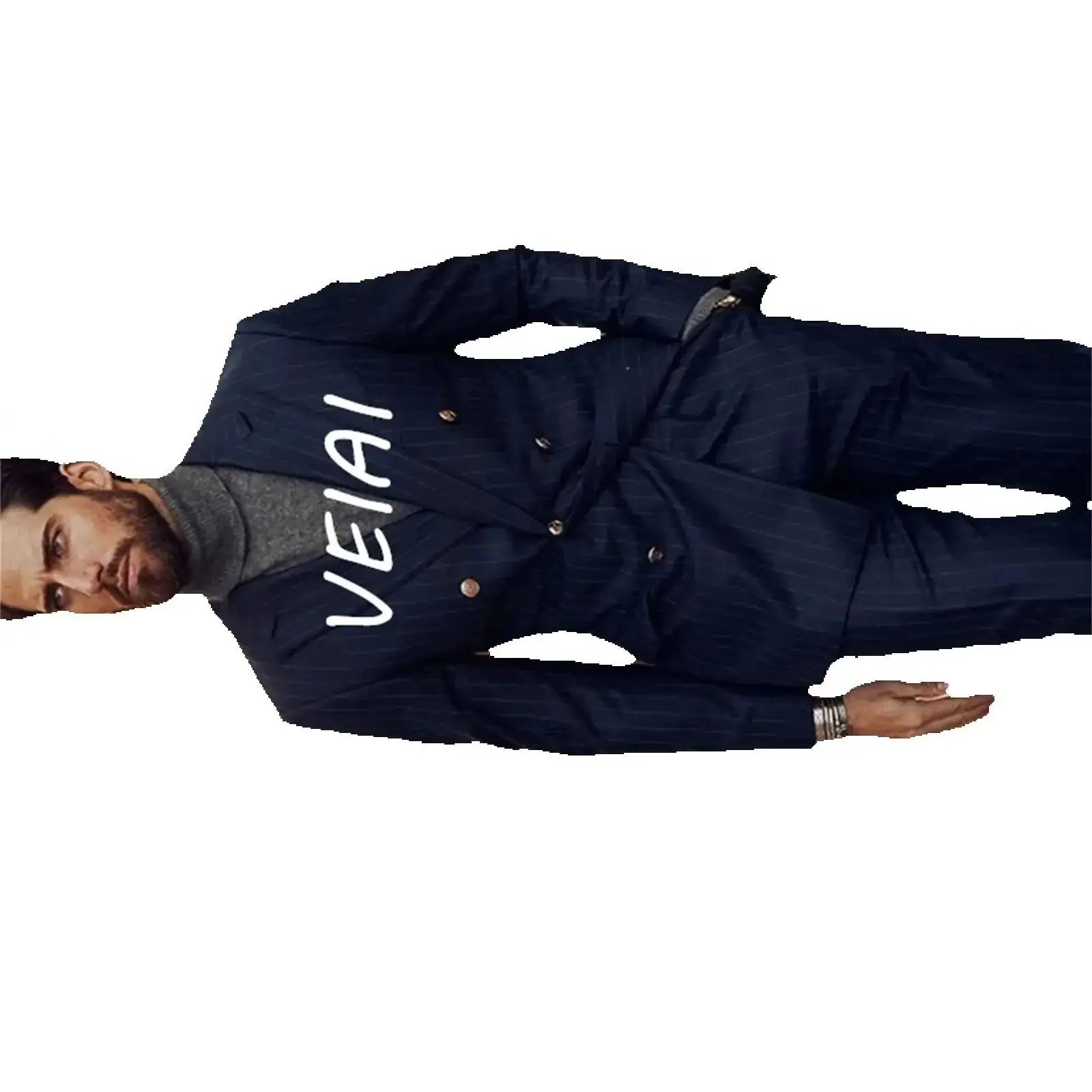 

Мужские шоты в темно-синюю полоску по индивидуальному заказу с двубортным приталенным формальным деловым офисом, комплект из 2 предметов, свадебный жених