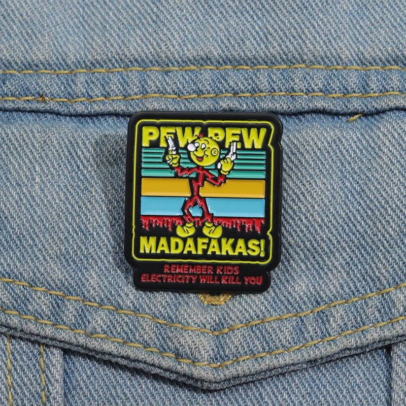 Pew Pew Madafakas Duck With Guns Enamel Pins Funny Cartoon Animal Brooches Lapel Jacket Badges Punk Jewelry Gift For Friends