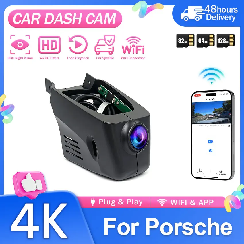 4K Dash Cam For Porsche Cayenne/Macan/911/Taycan/Panamera/718 Boxster & Cayman Wireless Car Dashcam Camera with Wifi