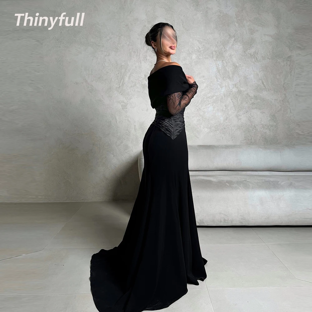 

Thinyfull Mermaid Arab Prom Dresses Off Shoulder Long Sleeves Evening Gown Long Formal Occasion Dress Robe De Soirée Customized