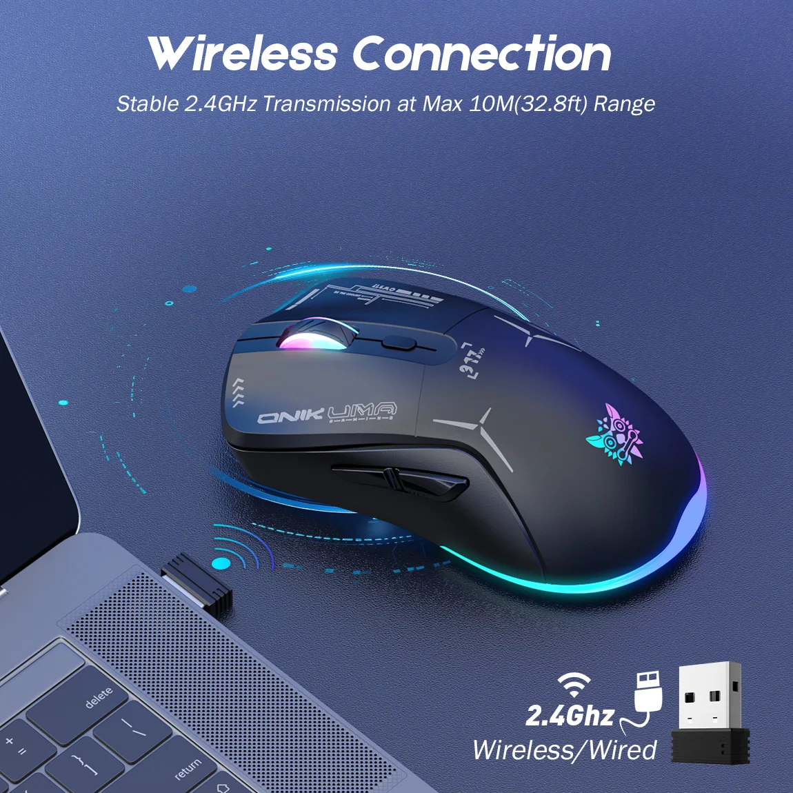 ONIKUMA CW917 Wireless Gaming Mouse | 7 RGB Backlit Modes, 4800 DPI Adjustable, Ergonomic Design for PC/Laptop Gamers