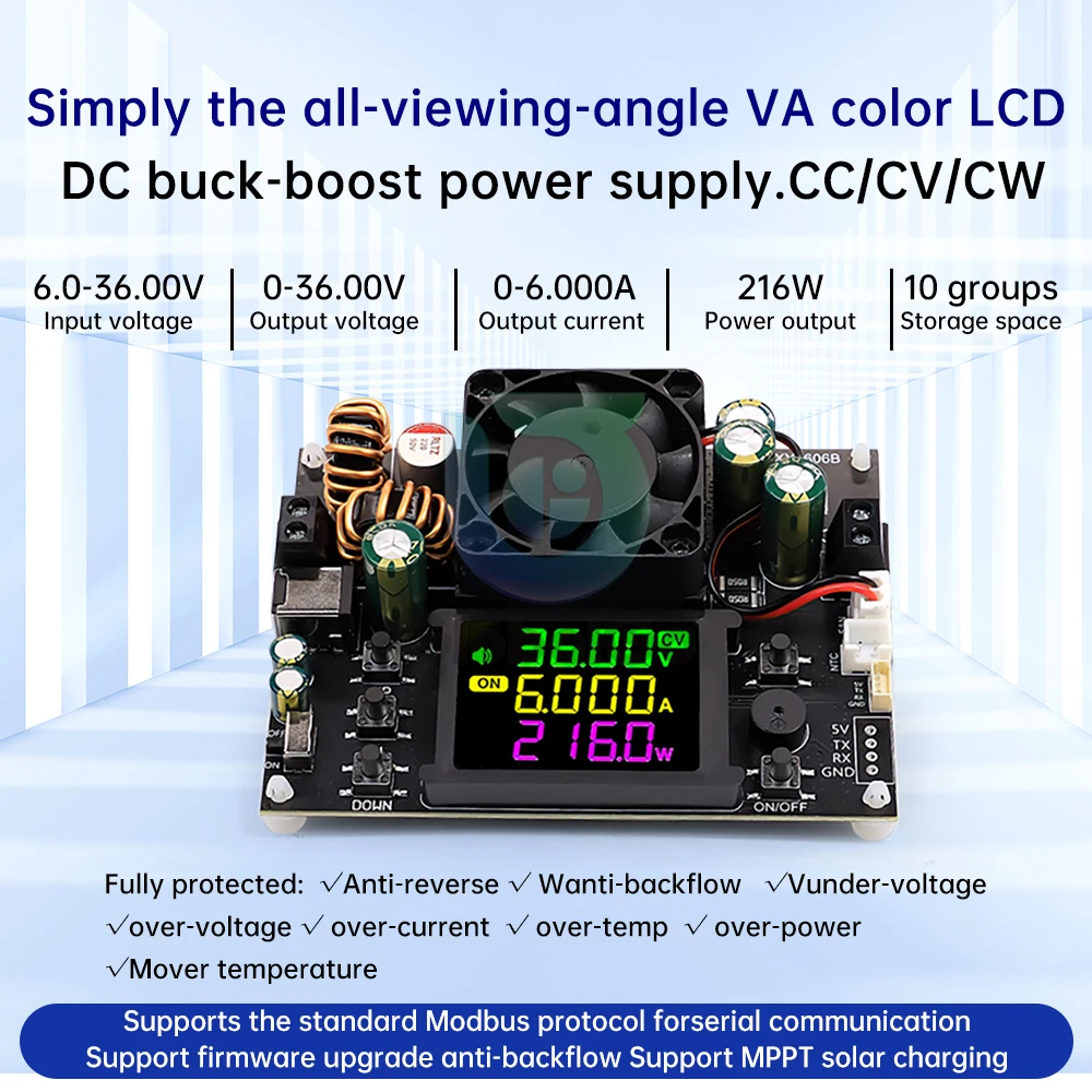 

XY3606B CNC DC Adjustable Voltage Regulator Power Supply Step-up Step-down Converter 6-36V to 0-36V CC CV Solar Charging Module