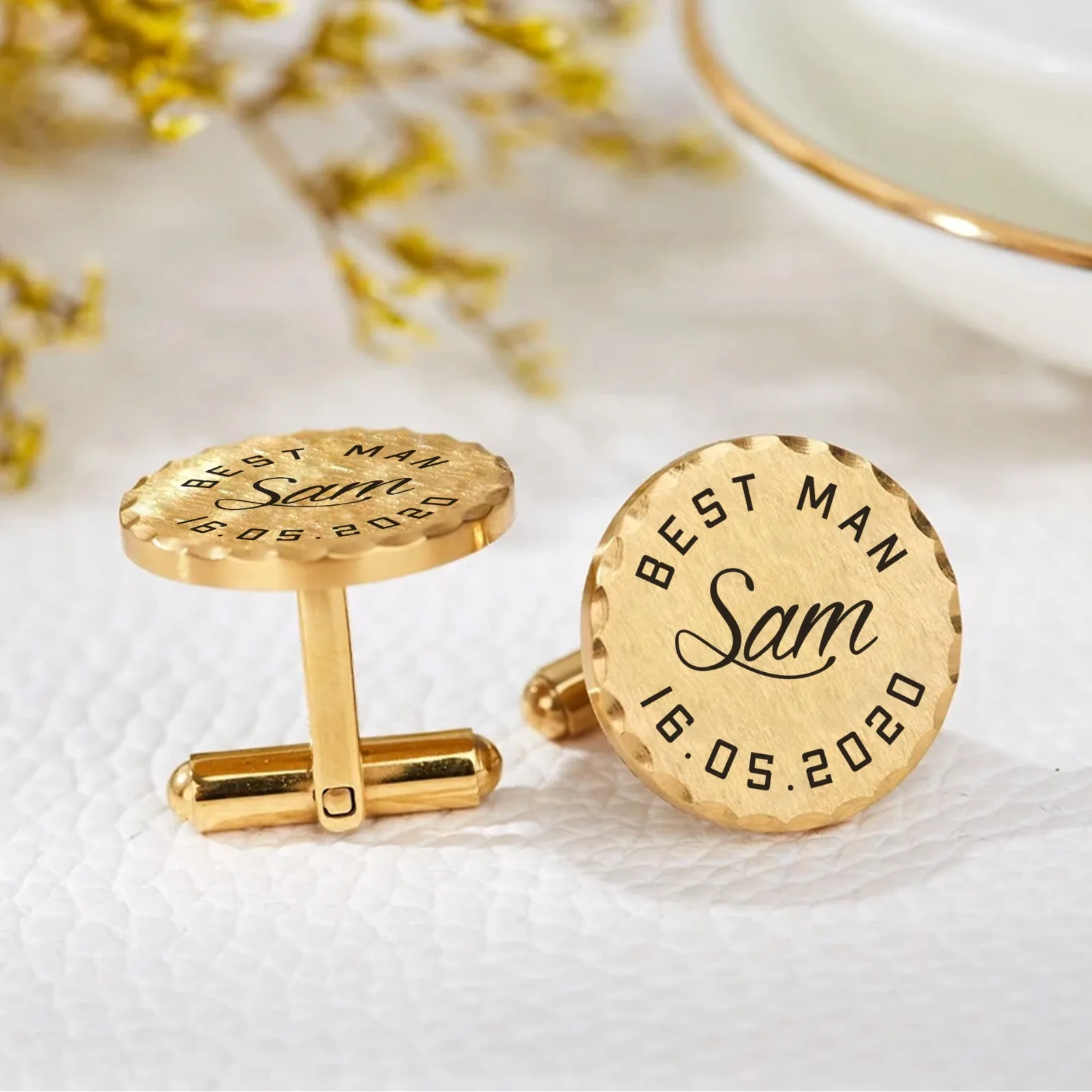 

Personalized Engraving Round Stainless Steel Lace Cufflinks Suit Men's Cufflinks Memorial Jewelry Father's Day Gift to Family