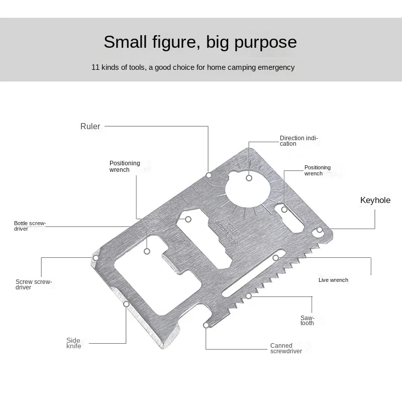 Imagem -05 - Ferramenta de Bolso Portátil 11 em Ferramenta de Bolso ao ar Livre Caminhadas Camping Caça Kit de Sobrevivência Multifunções Cartão de Crédito Abridor de Garrafas Multi Ferramentas