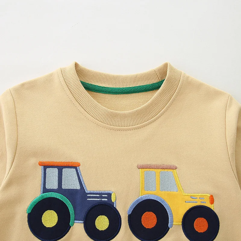 Toddler Boys 2Pcs Clothes Set 100% Cotton Tractor Embroidery Sweatshirt Engineering Print Jogger Pants Kids Casual Tracksuit 3
