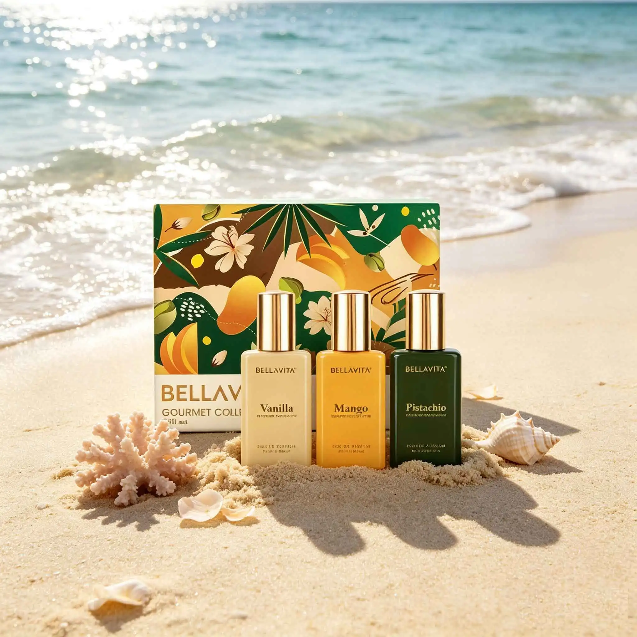 BELLAVI gourmet perfume gift box, a combination of three sweet scents of vanilla milk, sweet mango, and warm pistachio, which can gently heal the taste of the small crowd, is suitable for self use gift giving in a portable case.