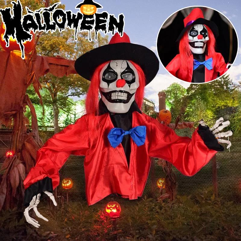 

1/2/3PCS Halloween Animated Clown Stake LED Light Up Sound Activated Terrifying Yard Decoration with Weatherproof Design