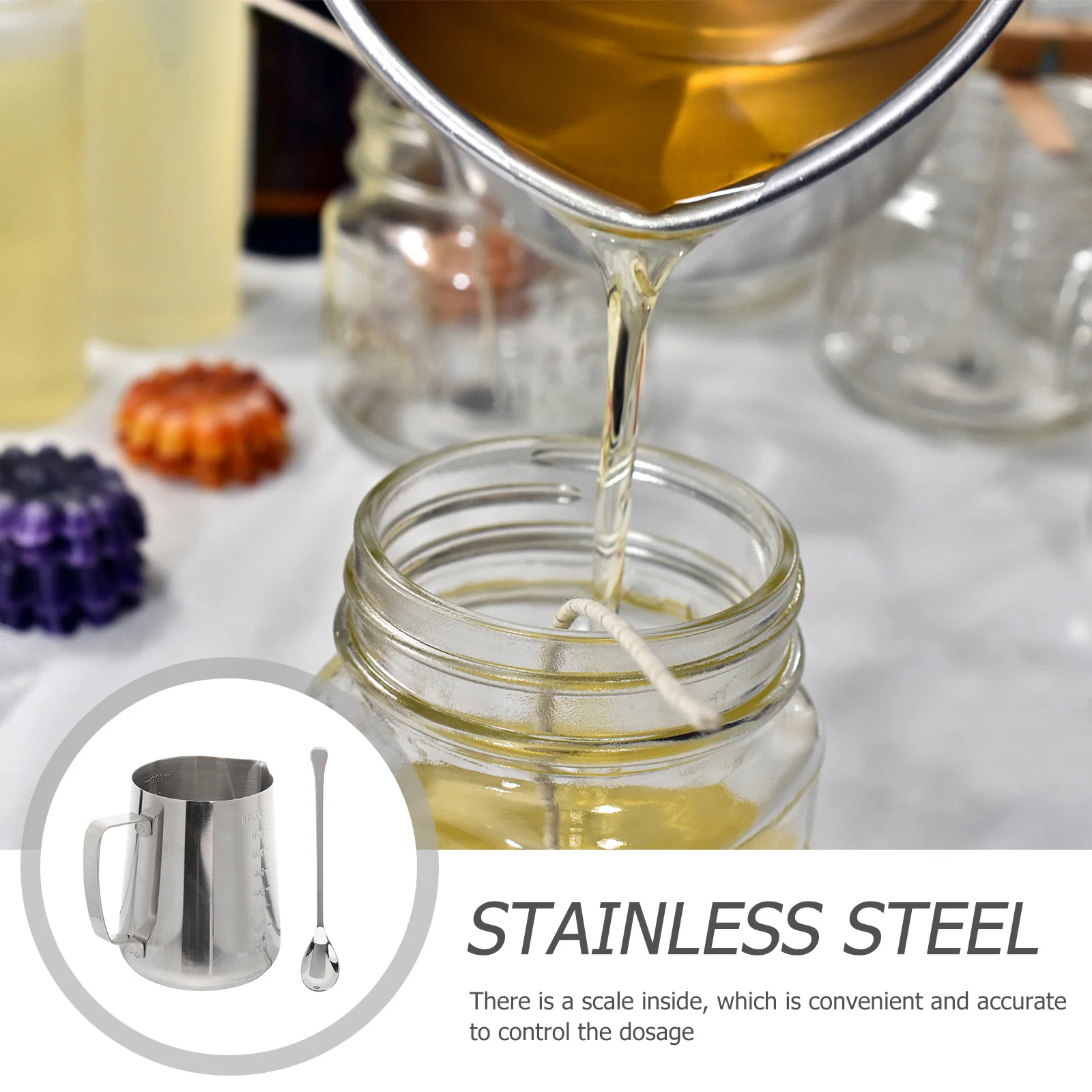 

1Set Stainless Steel Scale Frothing Jug Silver Large Capacity Milk Coffee Cup Practical Latte Art Pitcher Spoon Set