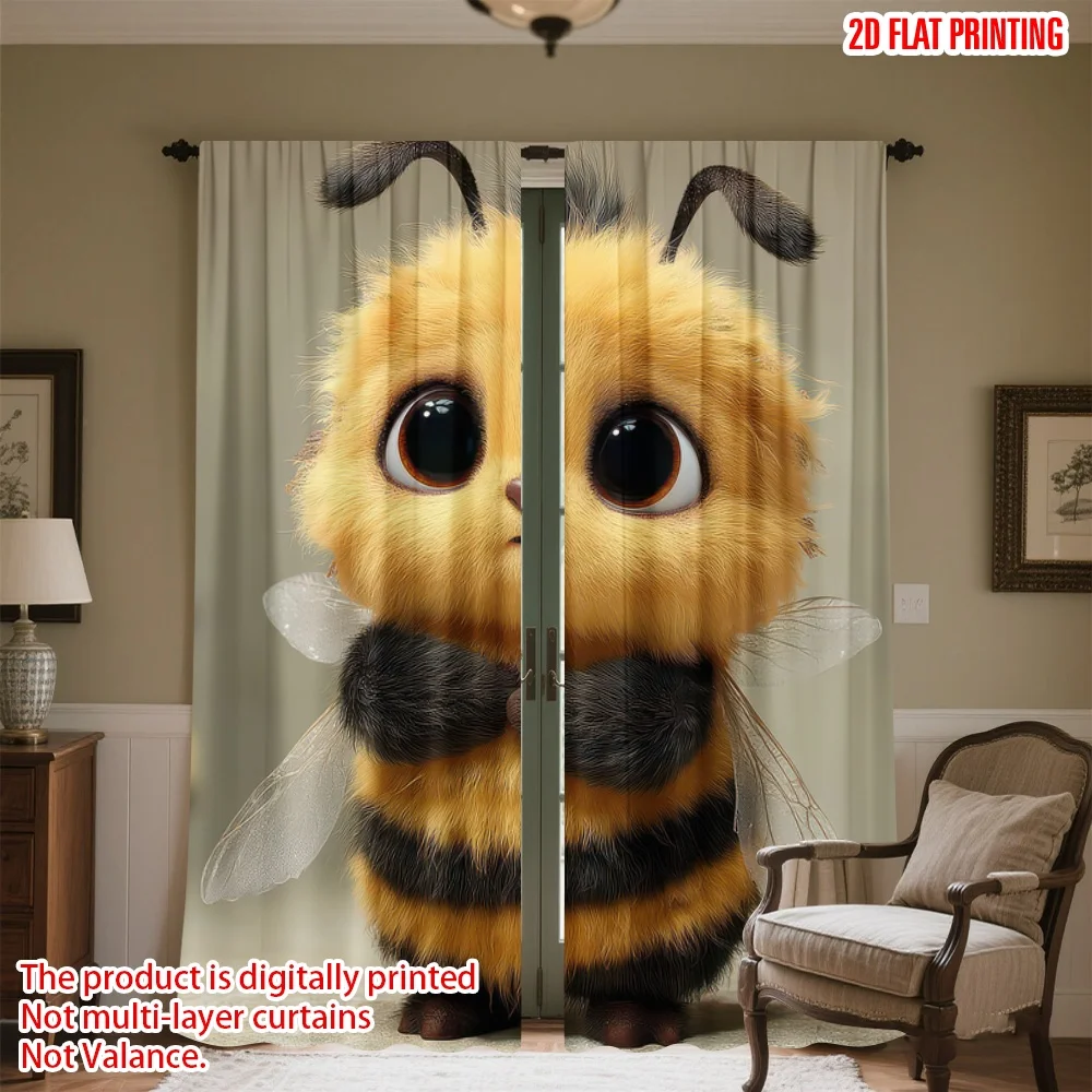 

2D flat printing 2pcs Drapes Cute Fuzzy Bee Character Digital Printed Polyester Drapes Family Party Decoration Perfect for
