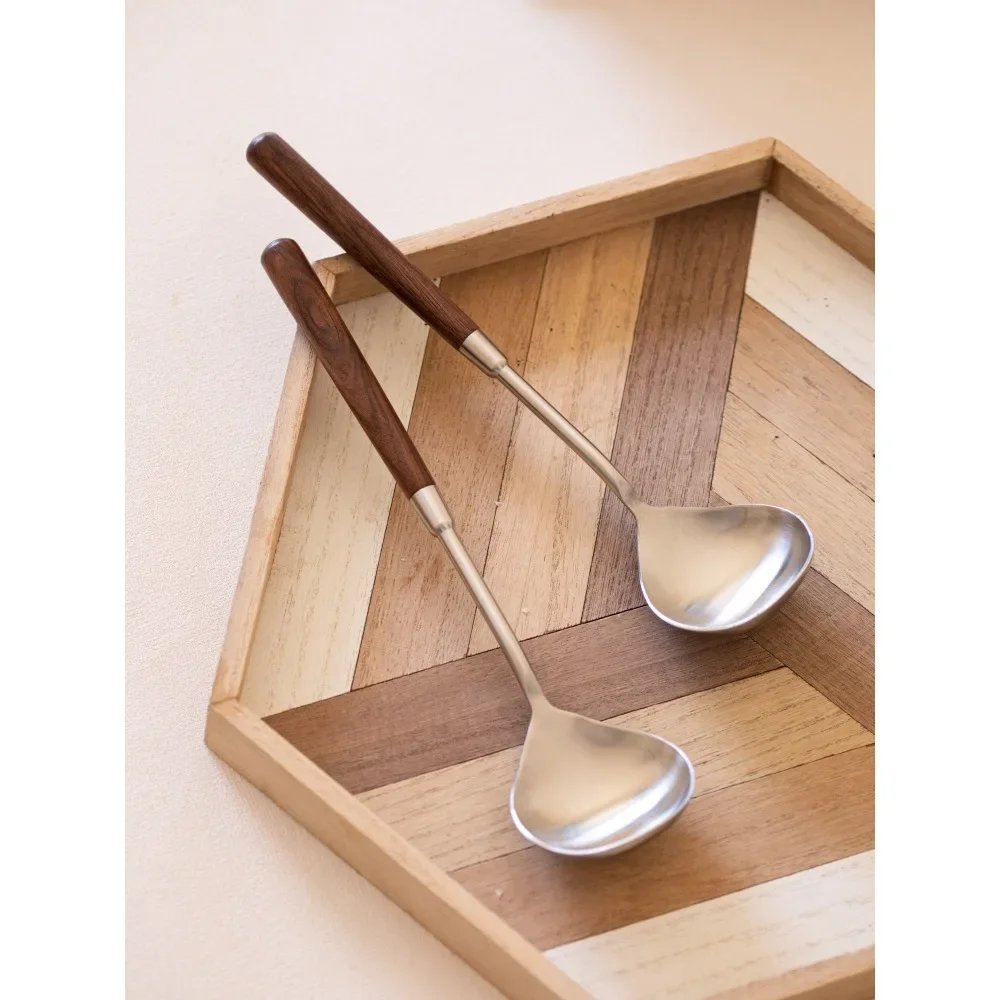 Retro walnut cutlery 304 stainless steel soup spoohot pot spoon porridge soon soup shell sharing poon home.