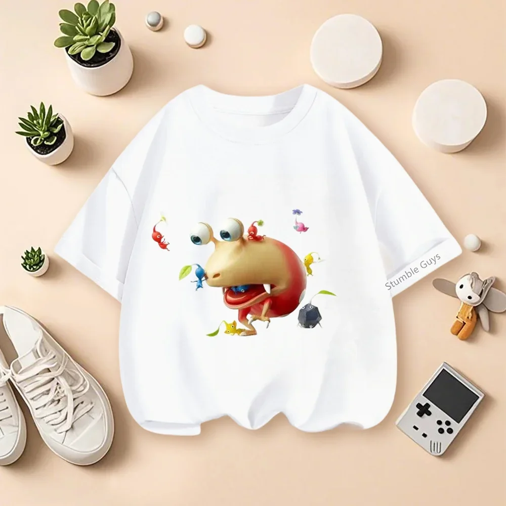 

2025 Hot Sale Video Game Pikmin 4 Print Cartoon Kids T-shirt Girls Clothes Baby Boys Black Short Sleeve T Shirt