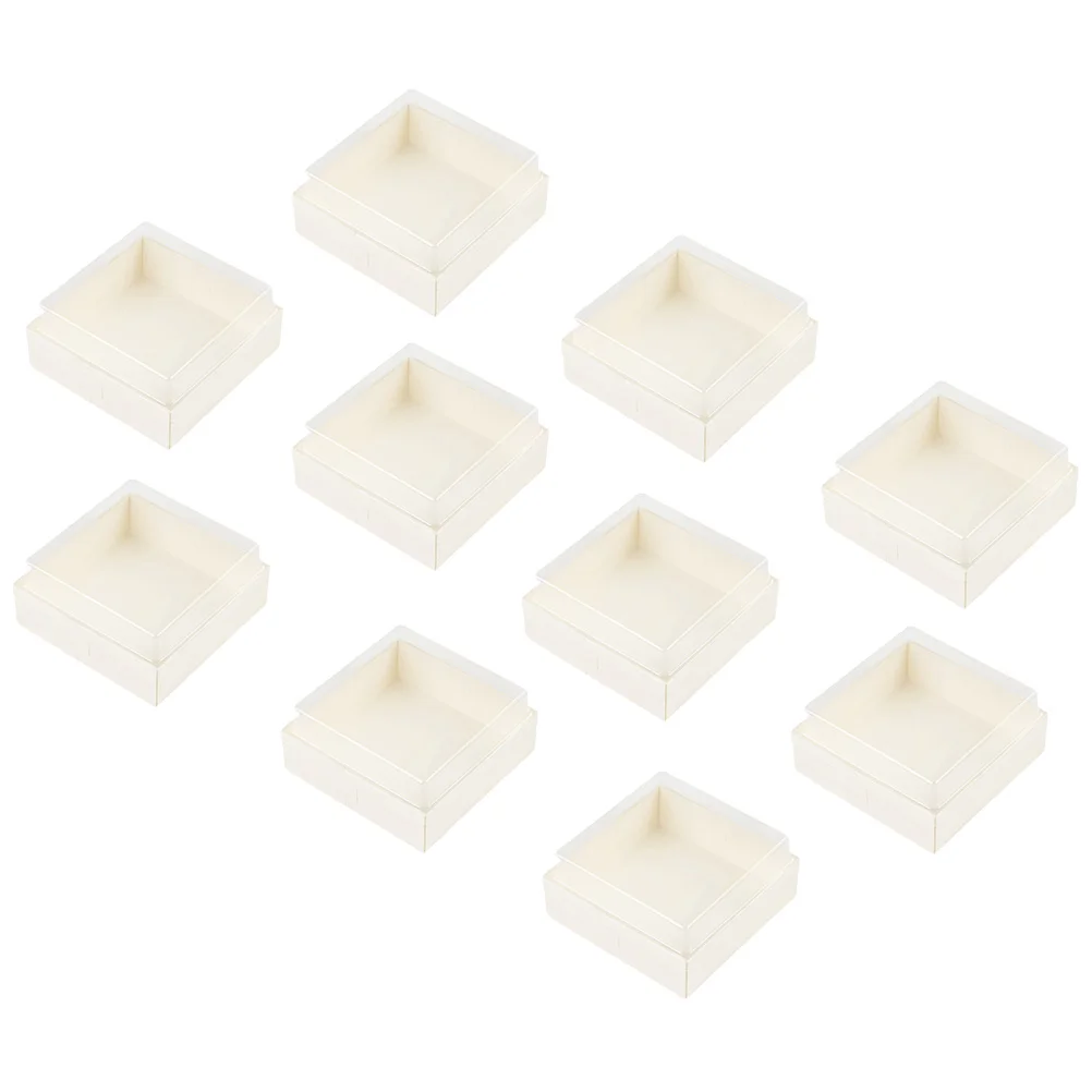 

10 Pcs Poplar Wood Cake Container Square Stand Hug Thick Safe Portable Transparent Lid Sandwich Packing Food Storage