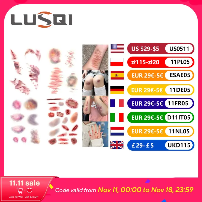 

LUSQI Halloween Party Makeup Realistic Scar Sticker Set Spooky Bruises Burns Cuts And Tattoo Stickers Perfect For Horror Parties