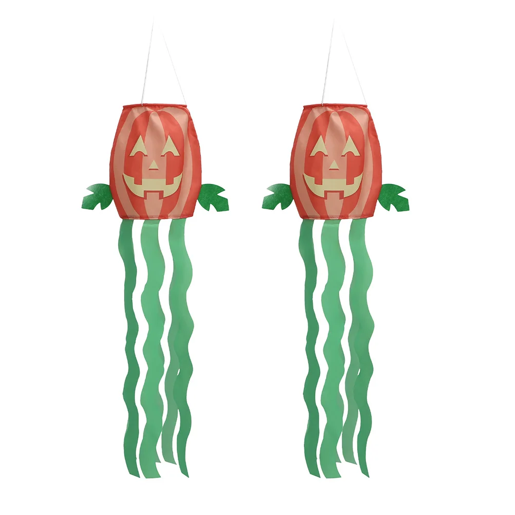

2pcs Pumpkin Windsocks Polyester Halloween Decorations Outdoor Yard Flags Wind Direction Indicators Lightweight